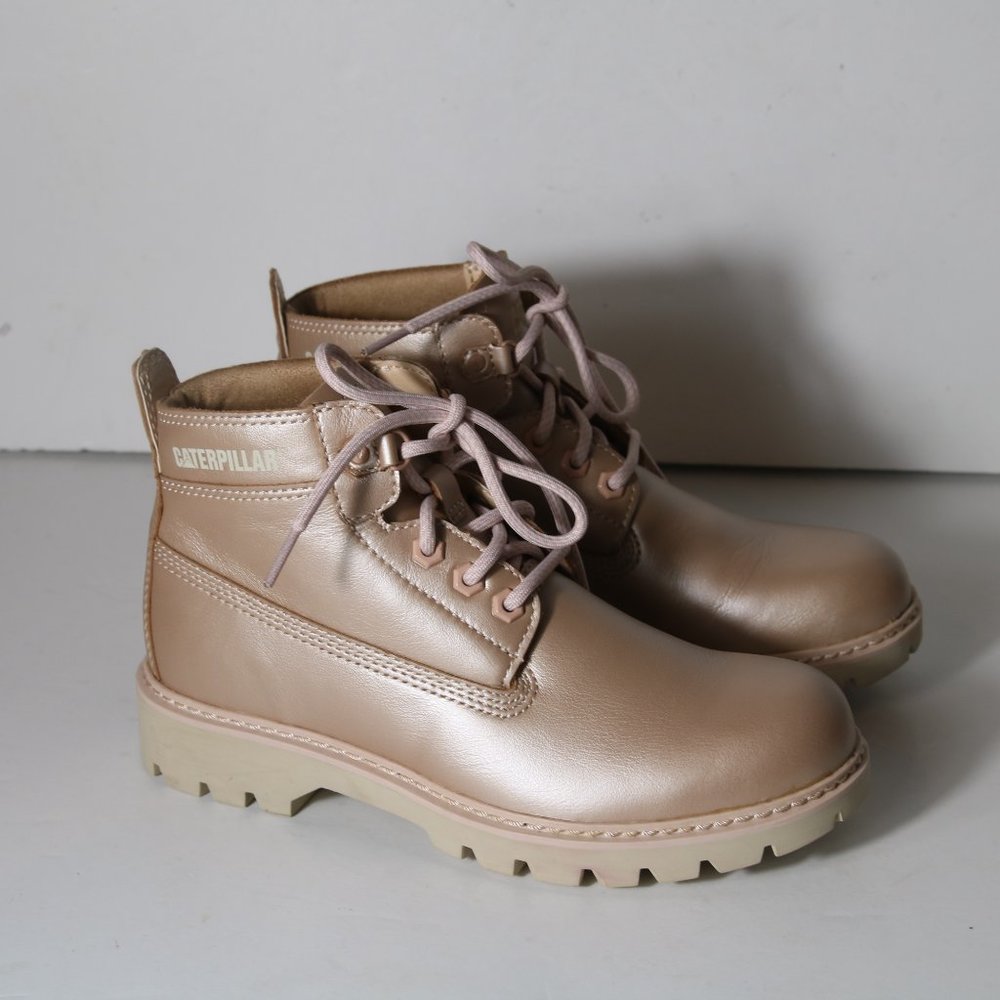 CAT Caterpillar Melody Rose Gold Leather Lace Up Ankle Chunky‎ Boots Size 7